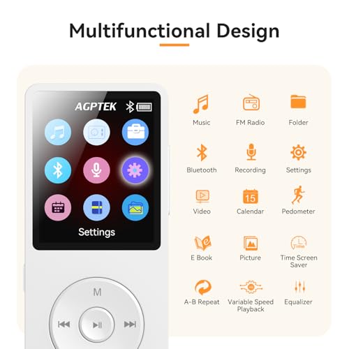 MP3 Player with Bluetooth 5.3, 1.8 Inch Screen, FM Radio, Voice Recorder I138