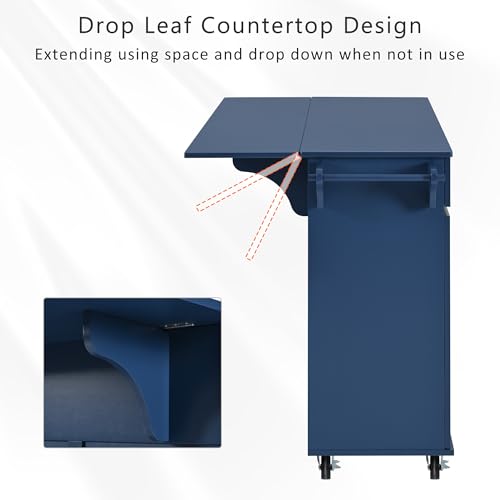 Large Kitchen Island with Drop Leaf, Rolling Cart, Power Outlet R822