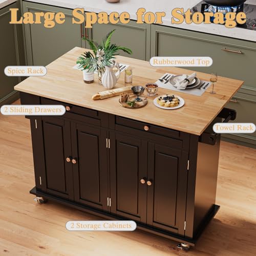 Movable Kitchen Island with Drop Leaf and Power Outlet J472