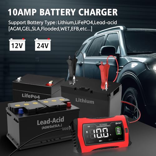 Smart Car Battery Charger 10-Amp 12V/24V with Trickle and Desulfator U7936