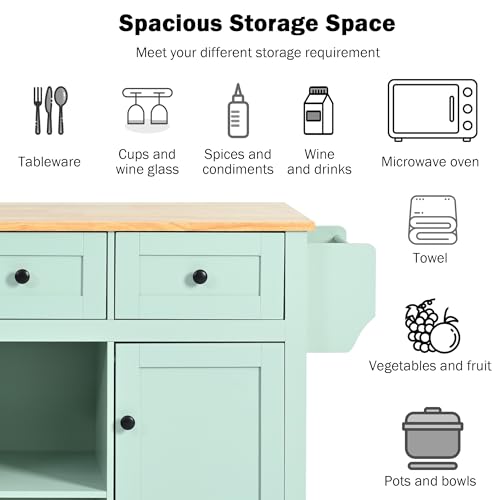 Large Kitchen Island with Drop Leaf, Rolling Cart, Power Outlet R822