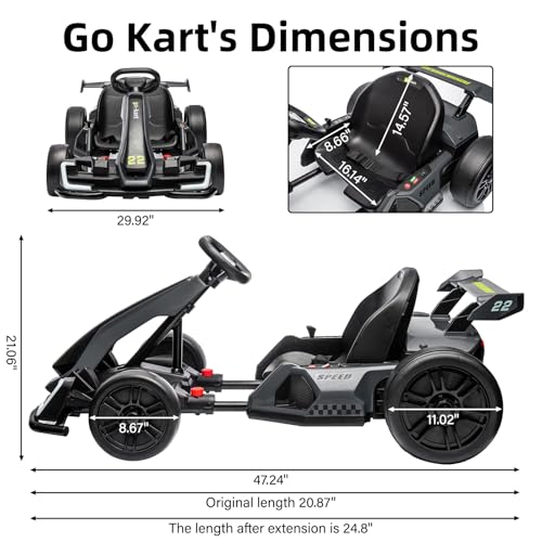 24V Electric Drift Go Kart for Kids, Adjustable Seat, 8mph C10094