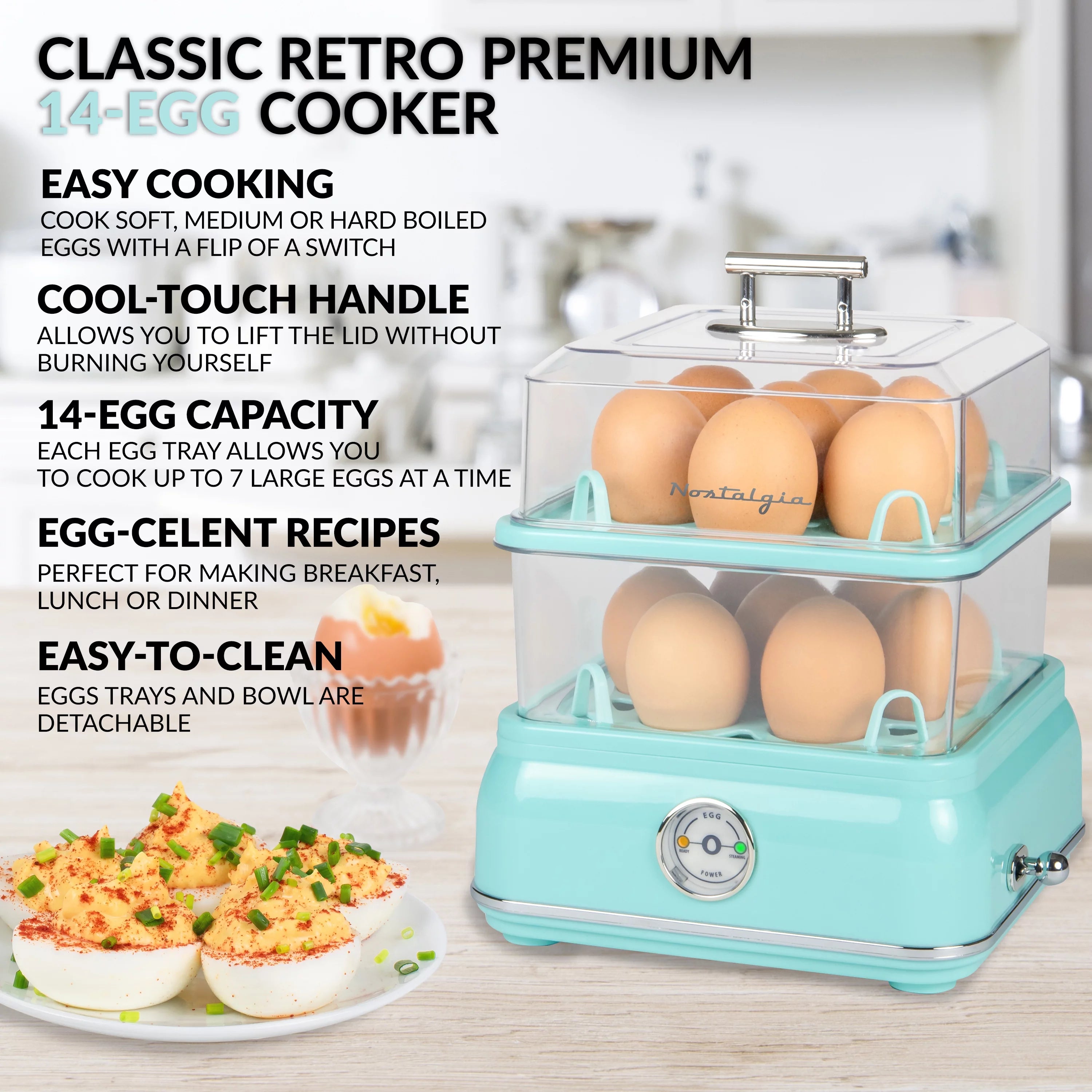 Retro 14-Capacity Egg Cooker, Aqua P3983