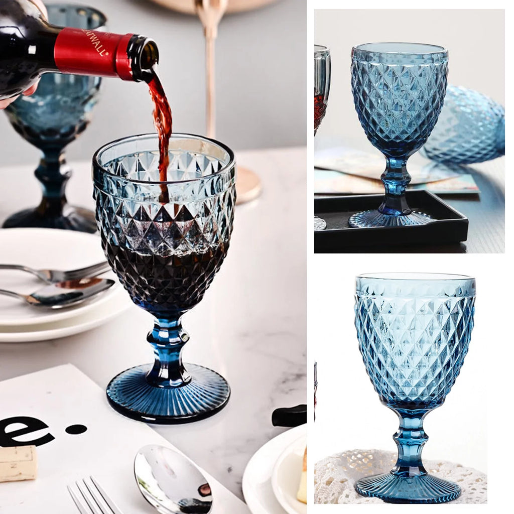 6pcs Embossed Retro Glass Goblet 8 oz Wine Cup Stemware L883
