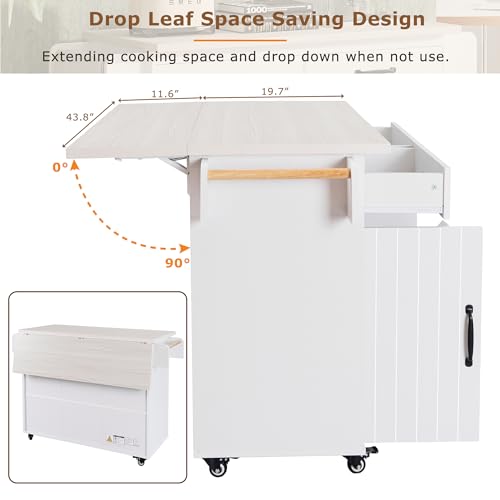Farmhouse Kitchen Island with Drop Leaf, Barn Door and Wheels O34026