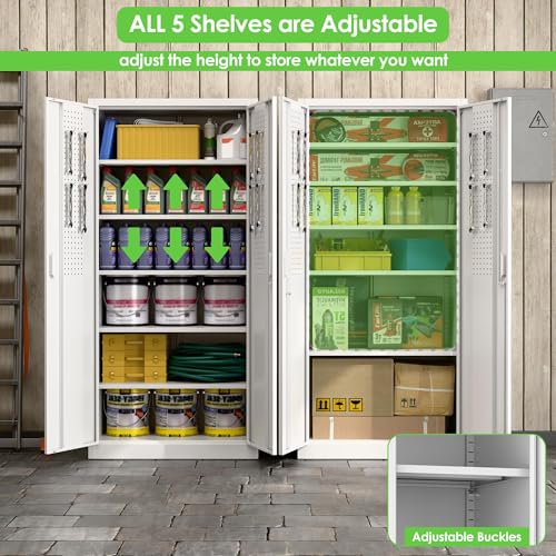 Garage Storage Cabinet with Wheels, 72" H, 2 Doors, 4 Adjustable Shelves, Black Q104
