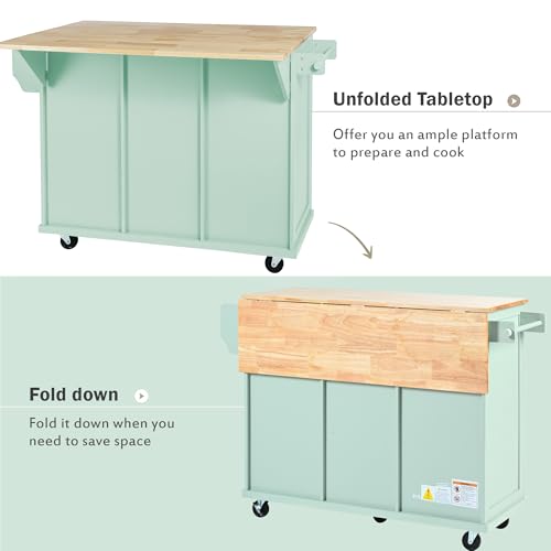Large Kitchen Island with Drop Leaf, Rolling Cart, Power Outlet R822