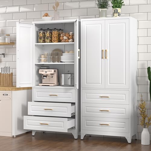 Tall Kitchen Storage Cabinet with Doors and Adjustable Shelves, Black Freestanding Cupboard X34021