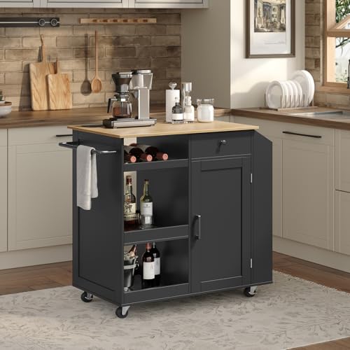 Kitchen Island with Power Outlet and Drawer on Wheels I678