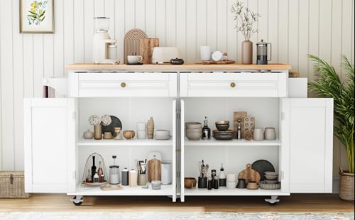 Movable Kitchen Island with Drop Leaf and Power Outlet J472