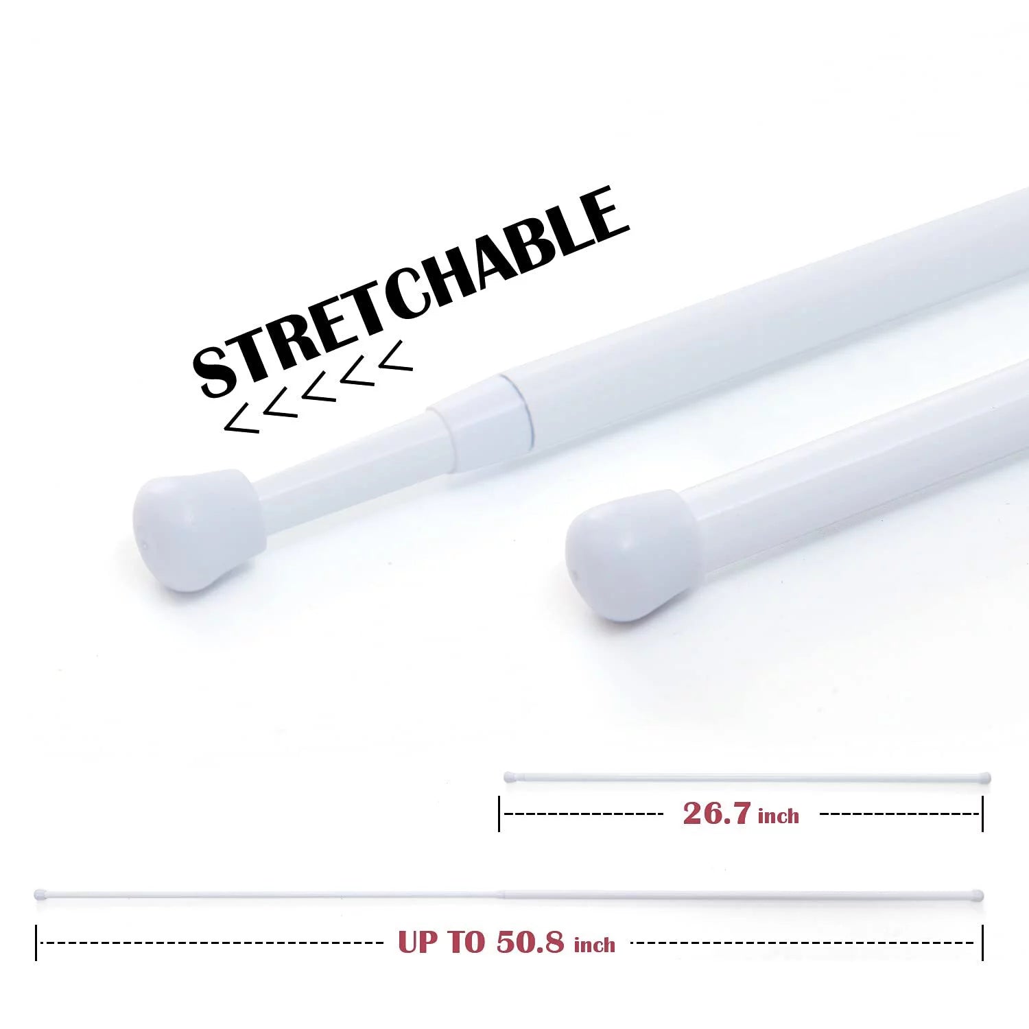 Door Curtain Rods No Drill Telescoping Adjustable White 26-48 Inches M257476