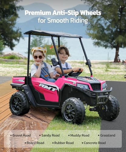 24V Ride on Car 2 Seater with Sun Shade, Dump Bed & Shovel, 4WD Electric Truck for Kids F44284