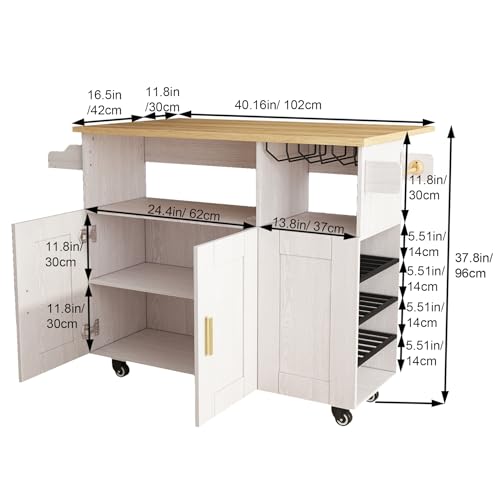 Rolling Kitchen Island Cart with Drop Leaf Countertop and Storage D32375