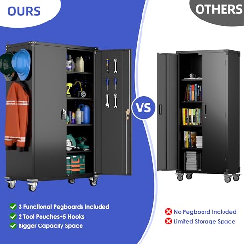 Metal Storage Cabinet with Wheels, 73" H, Locking Doors and Adjustable Shelves C8462