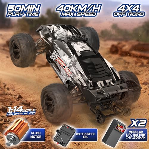 1:14 Scale All Terrain RC Truck, 4WD Off-Road, 40+ KPH, Waterproof with 2 Batteries J310