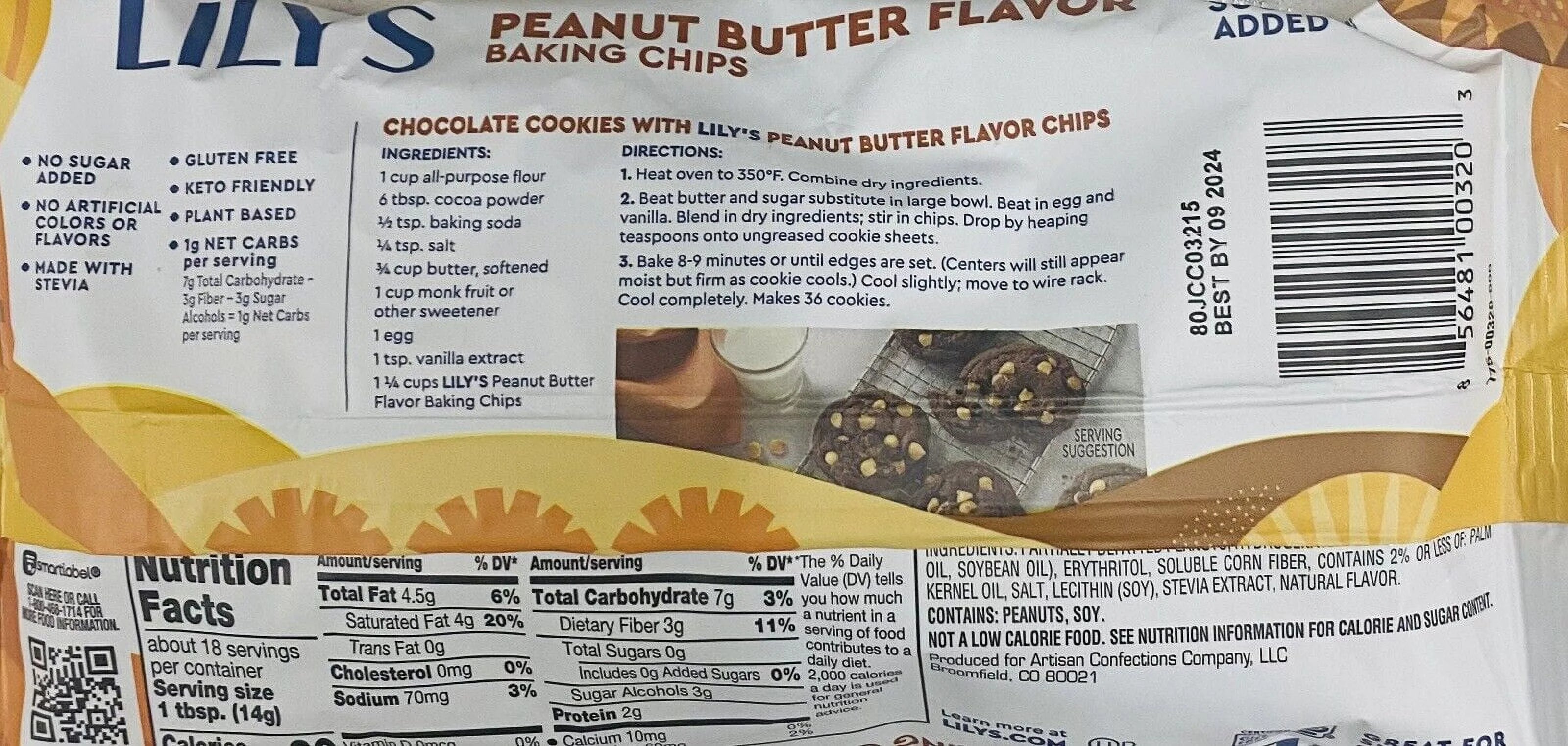 Peanut Butter Baking Morsel Chips 9 oz Bag No Sugar Added I2805