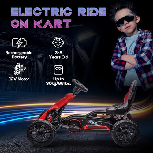 12V Electric Go Kart for Kids, Outdoor Ride-On Toy with Adjustable Speed A571780