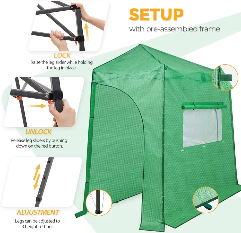 Portable Lean-to Walk-in Greenhouse with Roll-Up Doors and Windows I6721