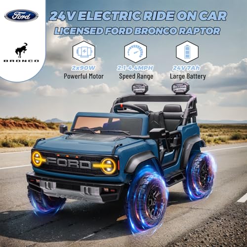 2 Seater Ride On Car for Kids, 24v Electric Truck with Remote Control, Blue O82727