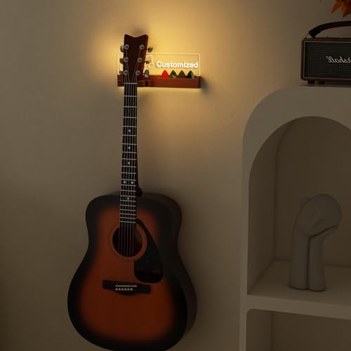 Guitar Wall Mount Stand with LED Lights, Solid Wood & Acrylic, USB-Powered Z93098