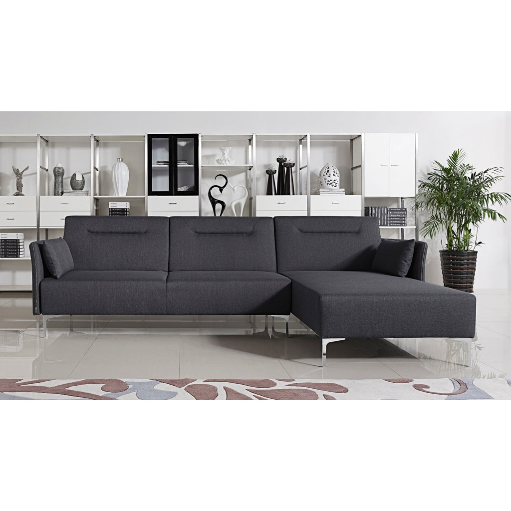 Contemporary Fabric Upholstered Right Facing 2-Piece Sleeper Sectional Sofa, Black H59358