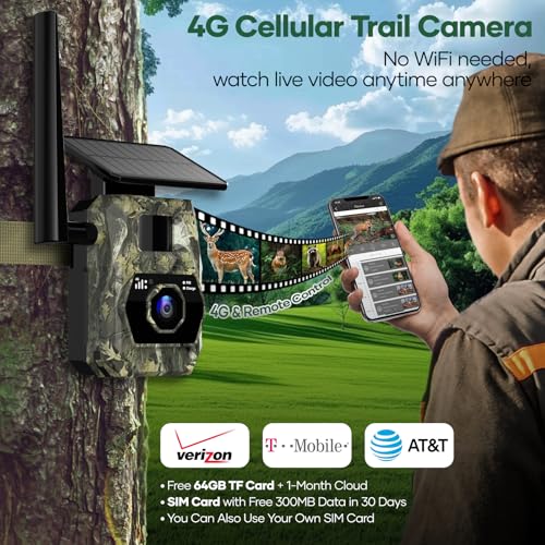 Solar Trail Camera 48MP 30FPS, WiFi Bluetooth Game Camera with Night Vision, IP66 Waterproof B4379
