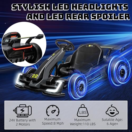 24V Electric Drift Go Kart for Kids, Adjustable Seat, 8mph C10094
