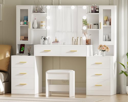 59.1" Vanity Desk with Mirror & Lights, 8 Drawers, Power Outlet X49068