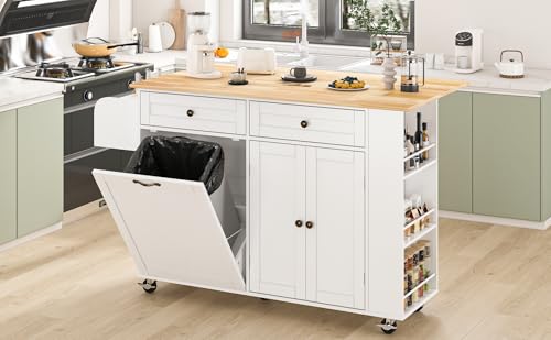 Movable Kitchen Island with Drop Leaf and Power Outlet J472