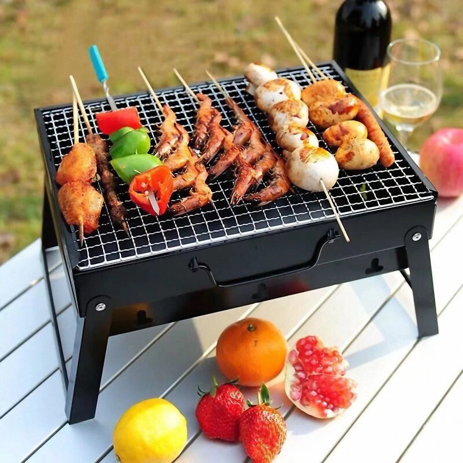 Foldable BBQ Charcoal Grill, Portable Stainless Steel Tabletop Barbecue Y8667