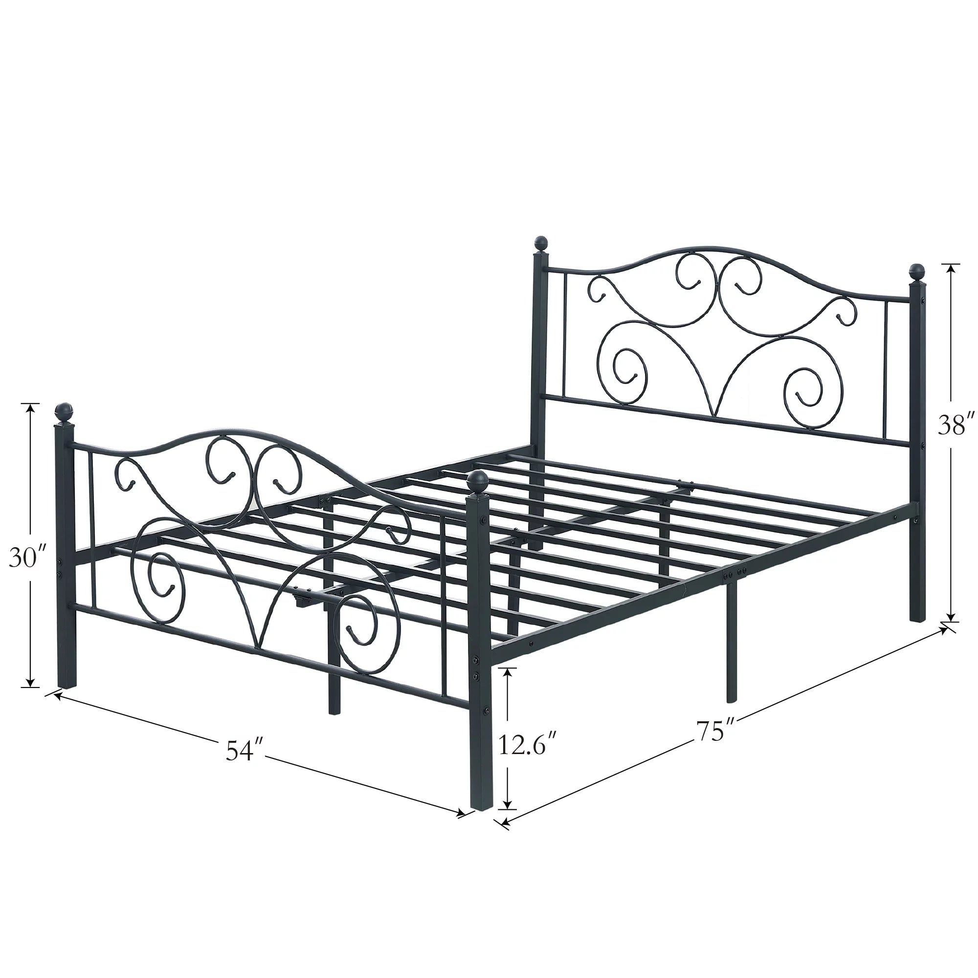 Metal Platform Bed Frame with Victorian Headboard, Full Size, Black C909