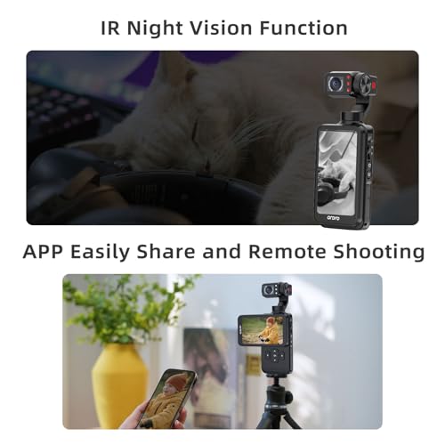 5K Handheld Camera with 3-Axis Gimbal Stabilizer, Rotatable Touchscreen, IR Night Vision, 64G Card W8862
