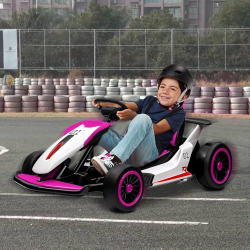 Kids Go Kart, 24V Electric Drift Car with Dual 200W Motors, 2-Speed, White B188186