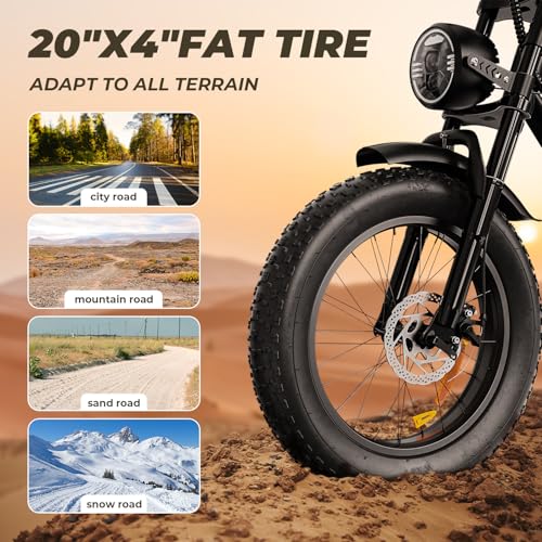 Moped-Style Ebike, 1500W, 31-33 MPH, 40-75 Miles Range, 20" Fat Tire, All-Terrain Y48215