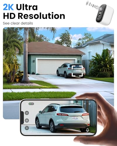 Wireless Outdoor Security Camera 2K Battery Powered WiFi, AI Motion Detection, Color Night Vision, IP66 Waterproof, 4 Pack R2584