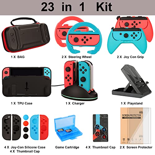 Switch Accessories Bundle with Carrying Case, Steering Wheels, Screen Protectors, Charging Dock V993