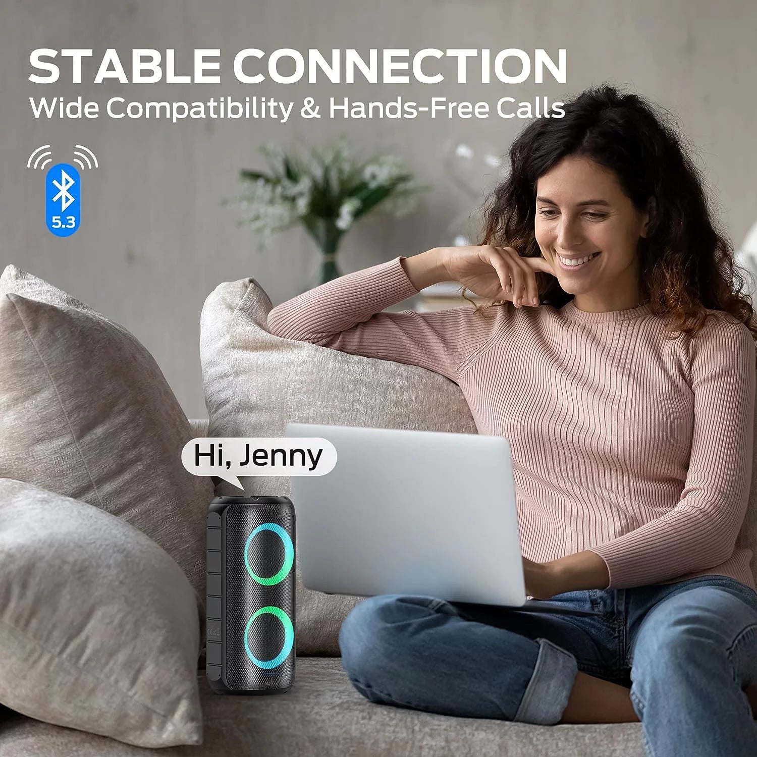 Portable Bluetooth Speaker with 24W Stereo Sound and RGB Lights V4511