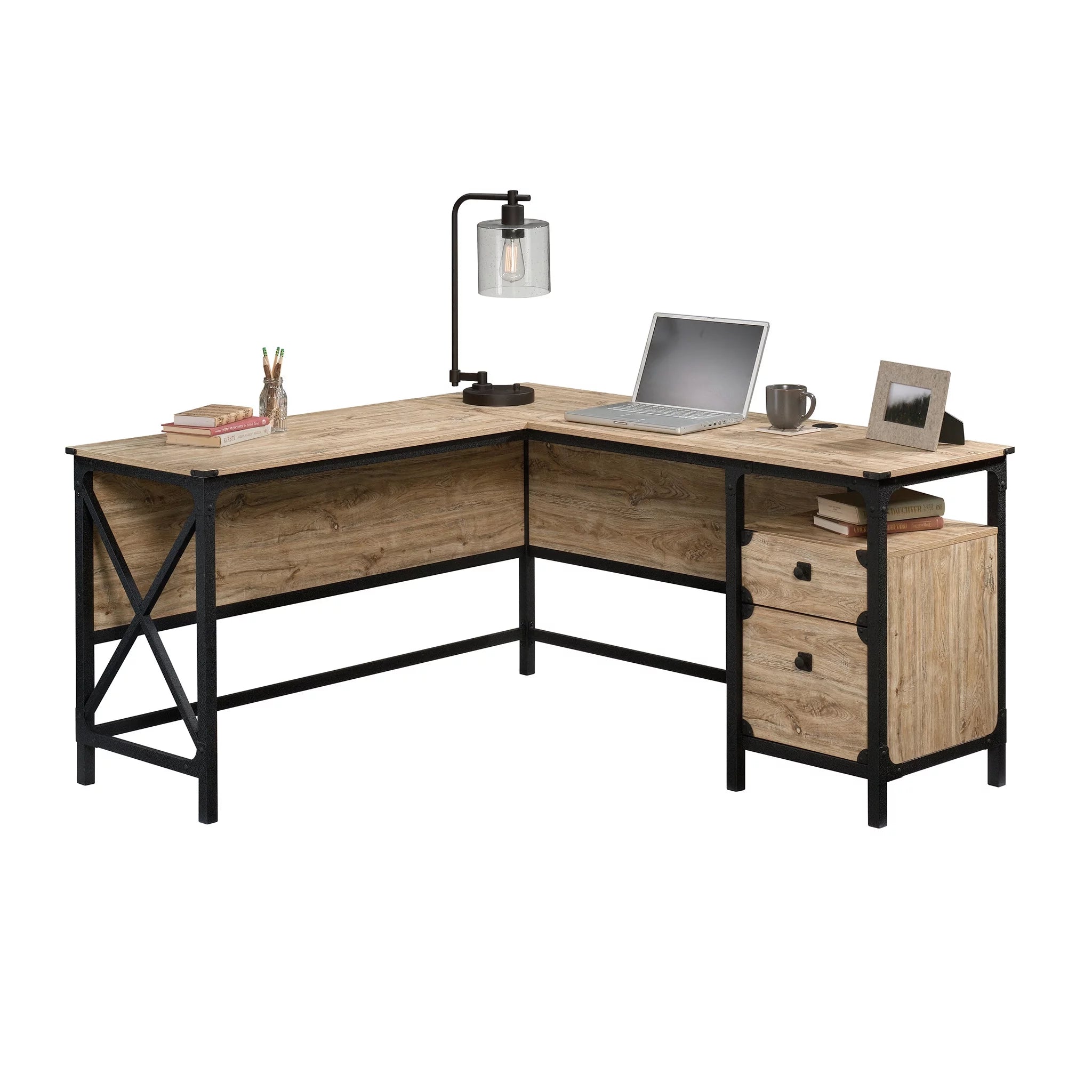 L-Shaped Desk, Milled Mesquite Finish C89994