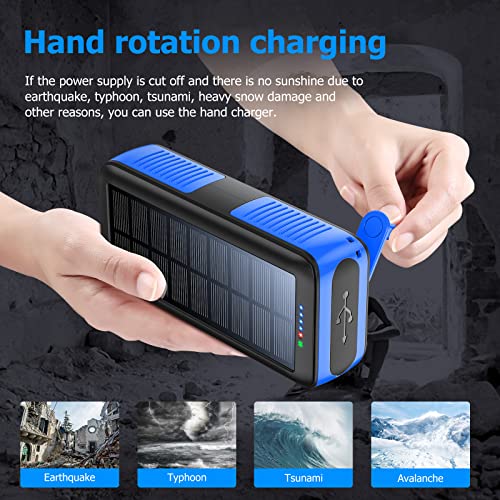 Solar Charger Power Bank 63200mAh, Portable with Dual Outputs and Flashlight J4532