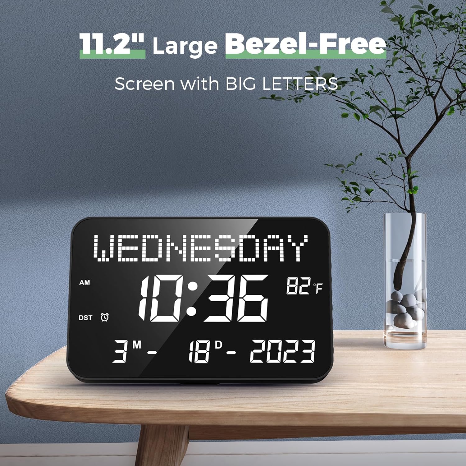 11.2" Digital Calendar Clock with Day and Date, Remote Control, 4 Alarms, Adjustable Dimmer X9730