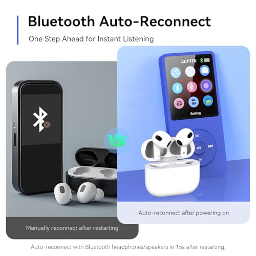 MP3 Player with Bluetooth 5.3, 1.8 Inch Screen, FM Radio, Voice Recorder I138