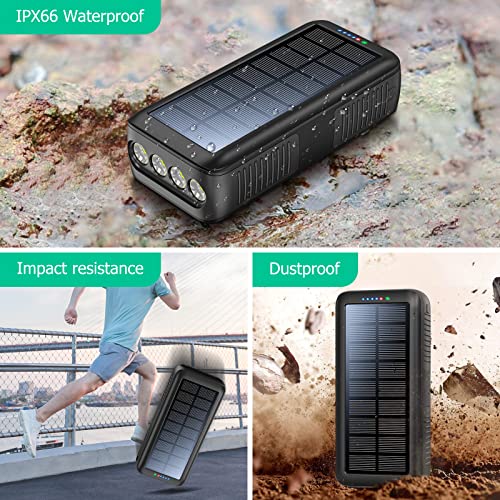 Solar Charger Power Bank 63200mAh, Portable with Dual Outputs and Flashlight J4532