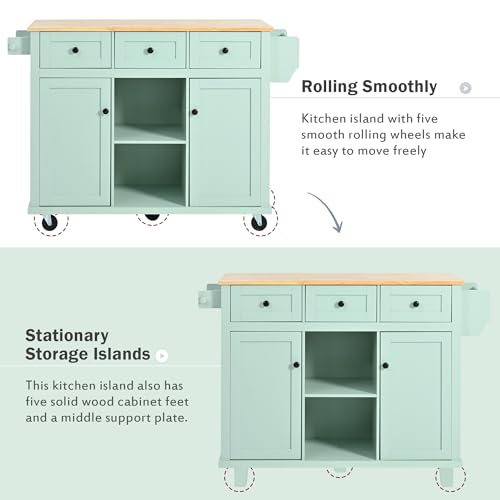 Large Kitchen Island with Drop Leaf, Rolling Cart, Power Outlet R822