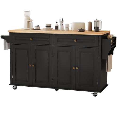 Movable Kitchen Island with Drop Leaf and Power Outlet J472