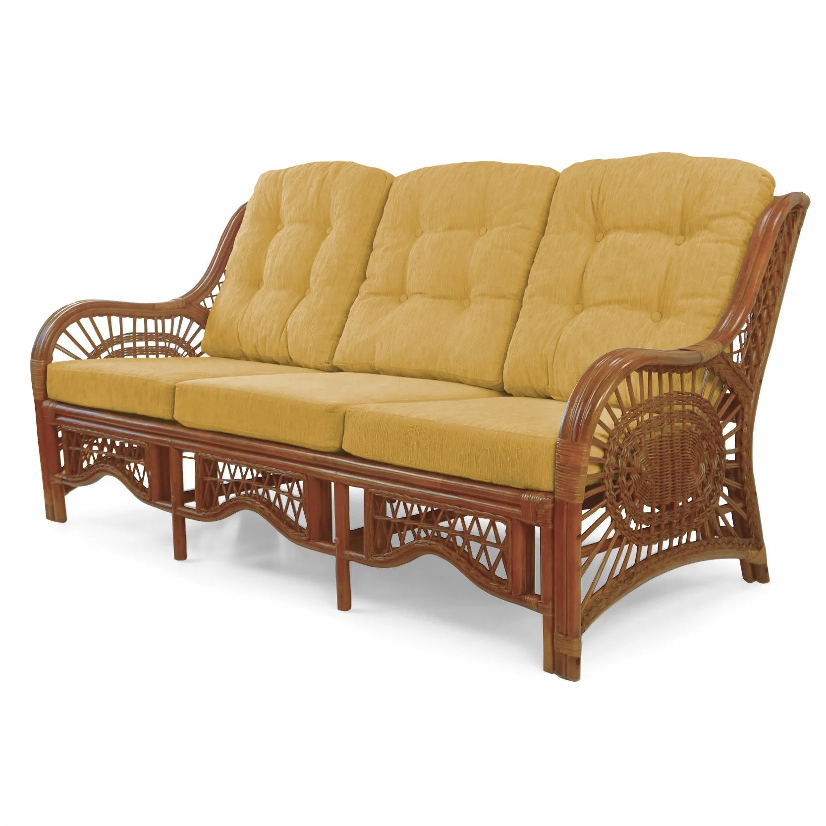 Three-Seater Rattan Wicker Sofa with Light Brown Cushions T819