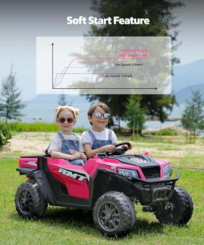 24V Ride on Car 2 Seater with Sun Shade, Dump Bed & Shovel, 4WD Electric Truck for Kids F44284