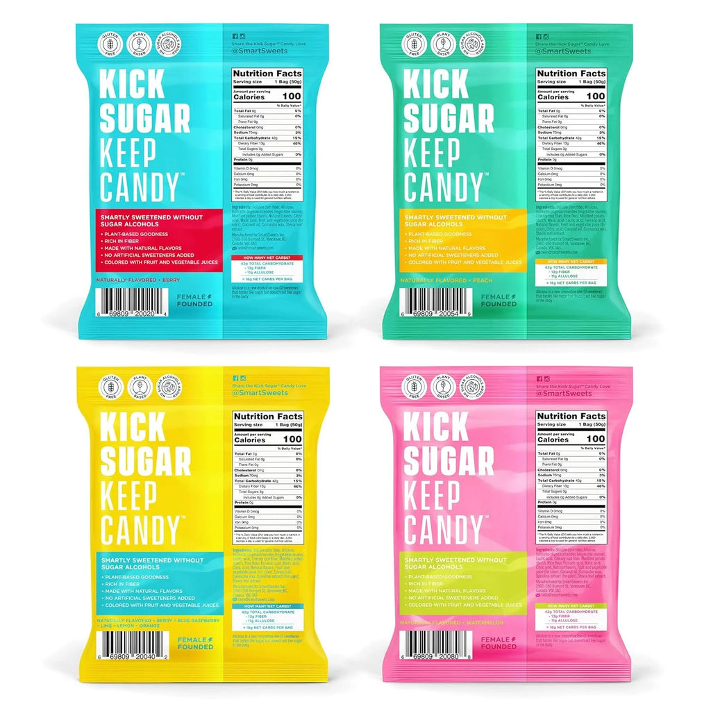 Low Sugar Candy Variety Pack, Sweet Fish, Sourmelon Bites, Peach Rings, 1.8oz (Pack of 8) X651116