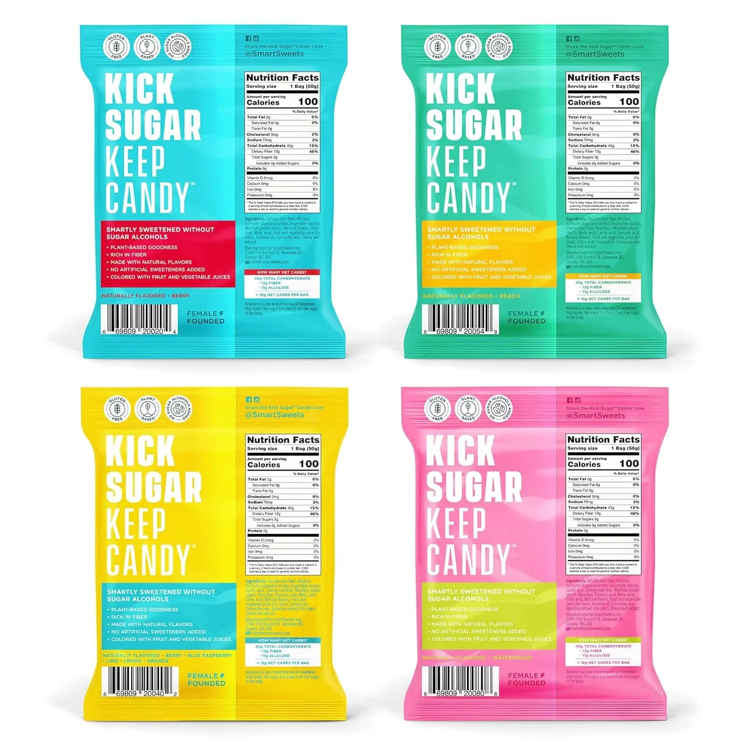 Low Sugar Candy Variety Pack, Sweet Fish, Sourmelon Bites, Peach Rings, 1.8oz (Pack of 8) X651116