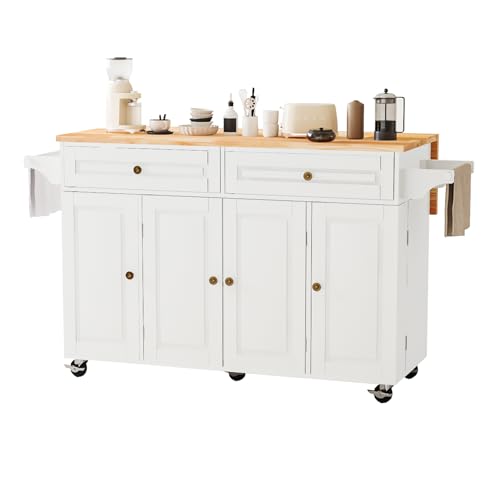 Movable Kitchen Island with Drop Leaf and Power Outlet J472