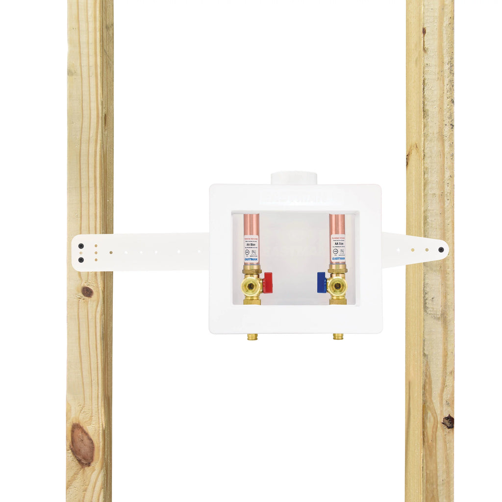Center-Drain Washing Machine Outlet Box with Hammer Arrestors, 1/2 inch PEX, White P1279